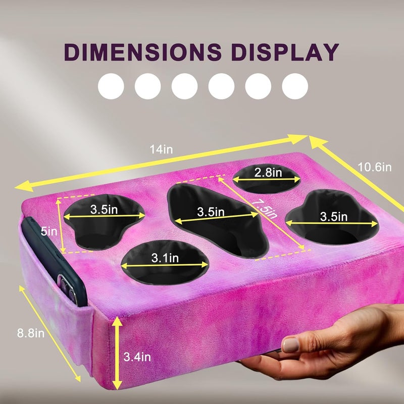 NISDOING Couch Cup Holder Pillow, 5 Hole Couch Drink Holder! Keep Drinks Hand Side and Keep Temp, Prevent Spills and Use Anywhere. Cup Holder for Couch, Bed, Camping, RV, Car, Beach. Rose Purple - Image 3